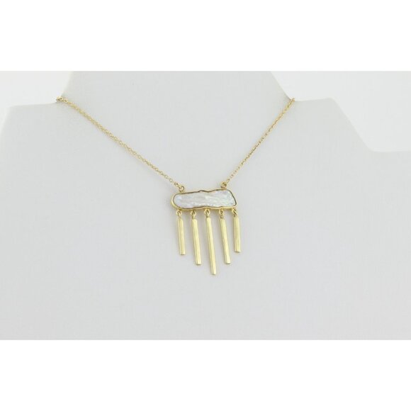 Gold Over Sterling Silver Natural Keshi Pearl Dangle Necklace 16" to 18" - Picture 7 of 8